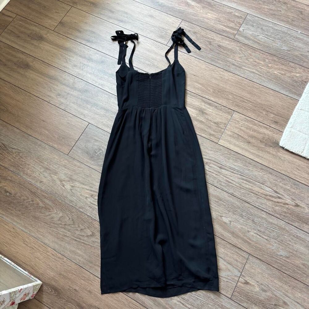 reformation besse dress black midi NEW viscose tie strap size 4 - Picture 2 of 6